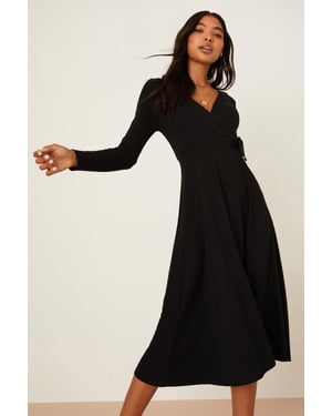 Black Wrap Midi Dress