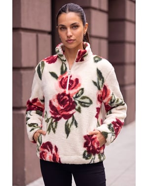 Rose Print Zip Fleece Jacket