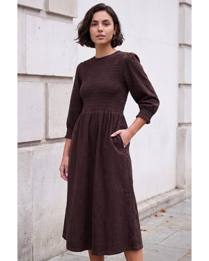 Corduroy Shirred Midi Dress