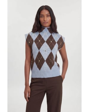 Studded Argyle Wool Blend Cosy Knitted Top