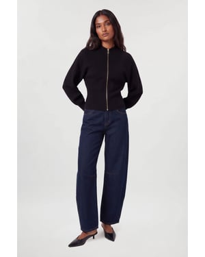 Wool Look Rib Detail Long Sleeve Knitted Bomber