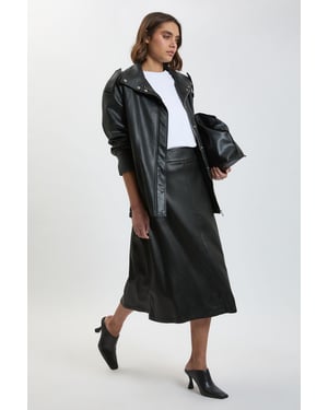 Faux Leather A Line Midi Skirt