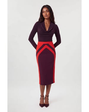 Compact Stretch Colour Block Tailored Pencil Midi Skirt