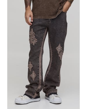 Washed Slim Flare Applique Panel Jeans