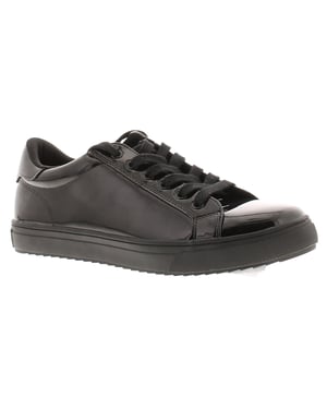 Platino Womens School Shoes Trainers Drawn Lace Up black patent