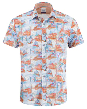 overhemd korte mouw A Fish Named Fred oranje print met blauw