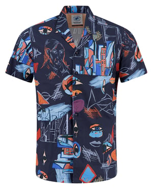 overhemd donkerblauw geprint A Fish Named Fred korte mouw
