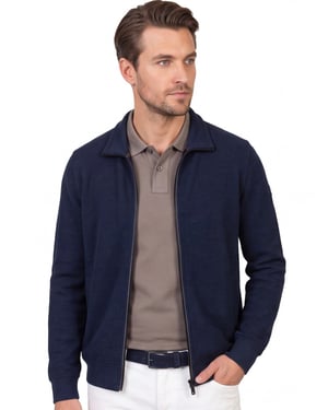 Vest Casa Moda gebreid navy normale fit rits