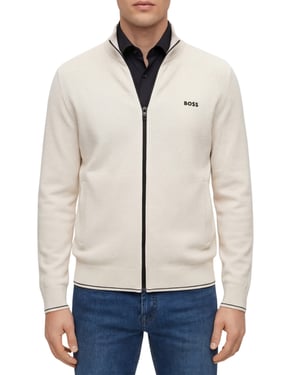 Boss Green vest creme zwarte rits viscose