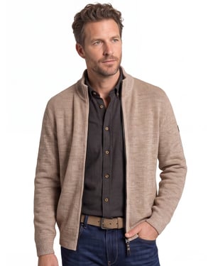 vest Camel Active beige gemêleerd katoen