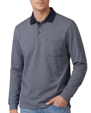 Casa Moda Polo lange mouw blauw borstzak katoen wijde fit