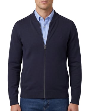 Fynch Hatton vest navy katoen gebreid rits