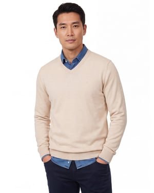 v-hals trui beige Casa Moda gebreid 100% katoen
