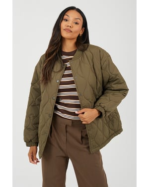 Khaki Oversized Quilted Jacket