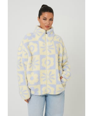 Yellow Sherpa Fleece Floral Print Sweatshirt