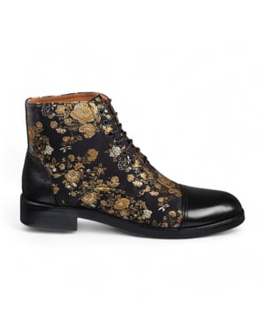 Justin Reess Men's Black Floral Print Leather Oxford Ankle Boots - Adam