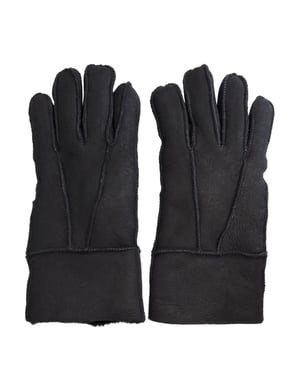 Unisex Black Sheepskin Suede Gloves with Roll Up/Down Cuff