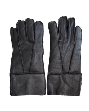 Unisex Black Sheepskin Leather Gloves with Roll Up/Down Cuff