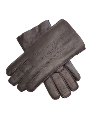 Heren Bruine Luxe Schapenvacht Leren Handschoenen