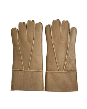 Unisex Tan Sheepskin Leather Gloves with Roll Up/Down Cuff