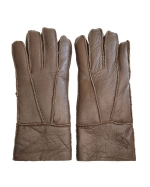 Unisex Brown Sheepskin Leather Gloves with Roll Up/Down Cuff