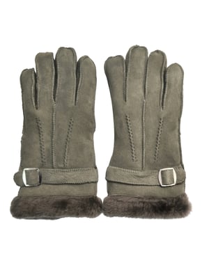 Herenhandschoenen van grijs luxe schapenvacht suède leer met gesp