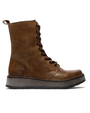 Fly London Womens Tan RAMI043 Casual Leather Lace-up Ankle Dress Boots