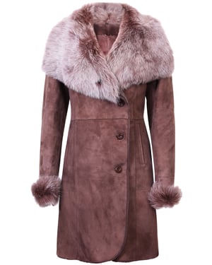 Mantel i mocka, merino och shearling för damer med Toscana-krage-Hanoi