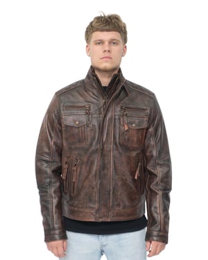 Leren retro bikerjack voor heren, Toronto