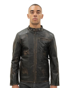 Heren Vintage zwart lederen Bikerjack-Sarajevo