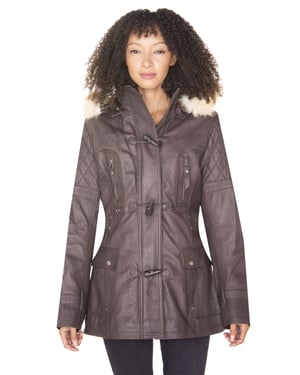 Womens Quilted Leather Parka Jacket-Brussels