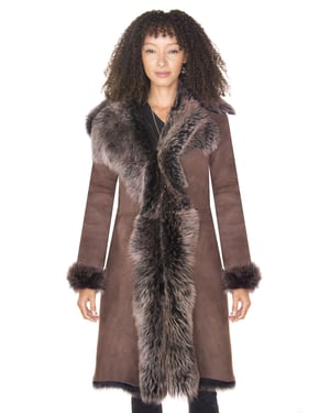 Womens Toscana Trench Coat i fårskinn och mocka-Tbilisi