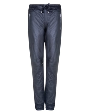 Dam Svart Läder Nappa Byxor Joggers
