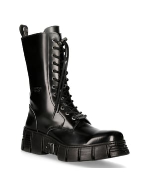 New Rock Boots Läder Mid-Calf Tower Biker Boots - M-WALL027N-C2