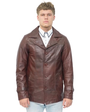 Bruine vintage trench-stijl Crombie leren jas voor heren-Macau