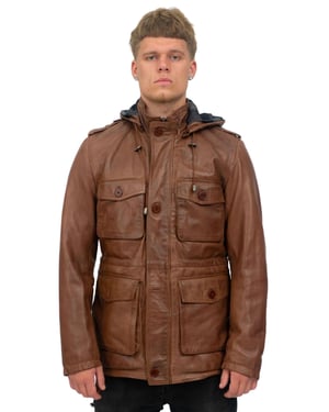Heren lederen trenchcoat met capuchon-Medellin