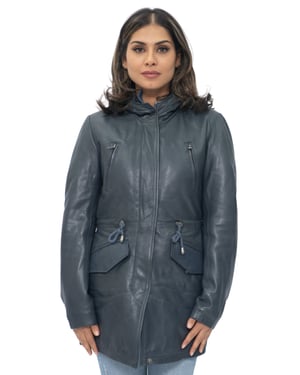 Dames leren parka jas met capuchon-Boekarest