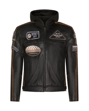 Leren heren bikerjack met capuchon, Detroit