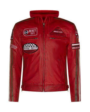 Leren heren bikerjack met capuchon, Detroit