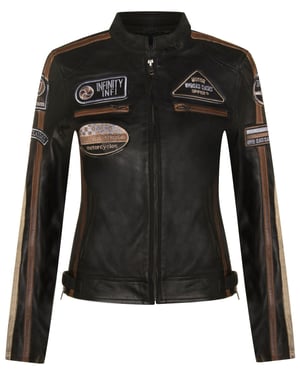 Biker Racing Badges-jacka i läder för damer-Agadir
