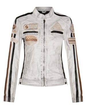Dames lederen biker racebadges jas-Agadir