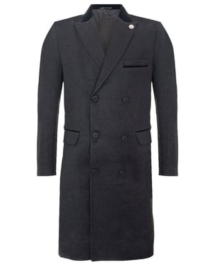 Herr 3/4 Grå Lång Dubbelknäppt Crombie Överrock Ullrock Peaky Blinders