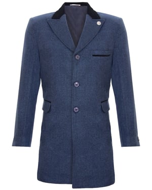 Herr 3/4 Lång Marin Crombie Överrock Jacka Fiskbensmönstrad Tweedrock Peaky Blinder