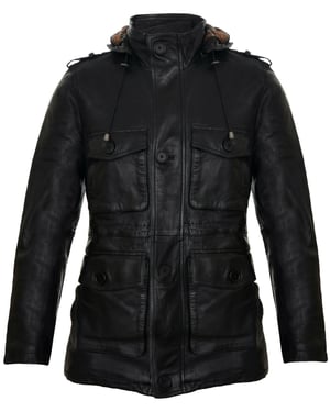 Leren trenchcoat met meerdere zakken en capuchon