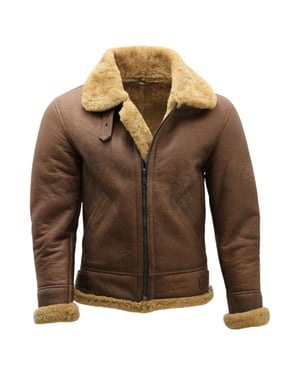 Mens Ginger Brown B3 WW2 Sheepskin Leather Flying Aviator Jacket-Houston