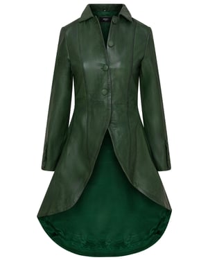 Womens Green Gothic Full Length Victorian Leather Coat - Vantaa