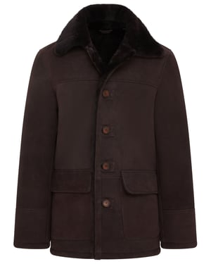 Herr Brun Shearling Fårskinn Car Coat - Elverum