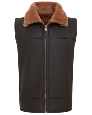 Heren Bruin Aviator Shearling Bomber Gilet - Ambler