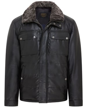 Herr Black Leather Puffer Quilted Jacka - Farsund