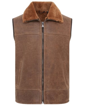 Mens Brown Aviator Shearling Bomber Gilet - Ambler